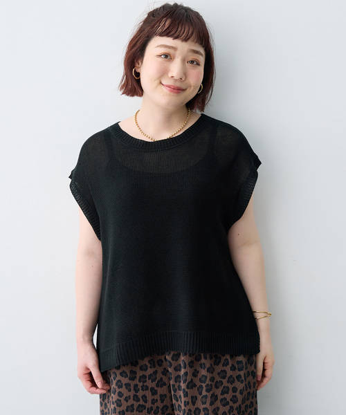 anyfee(エニフィー)の「【anyfee/大きいサイズ】透かし編みノースリトップス(その他トップス・レディース・アイボリー/ブラック・3L/LL/5L/4L)」の2枚目の写真