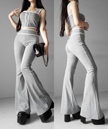 【 セットアップ】フロントボタンパイピングビスチェ+ フレアパンツ SET / 【 SETUP 】front button piping buister + flare pants SET
