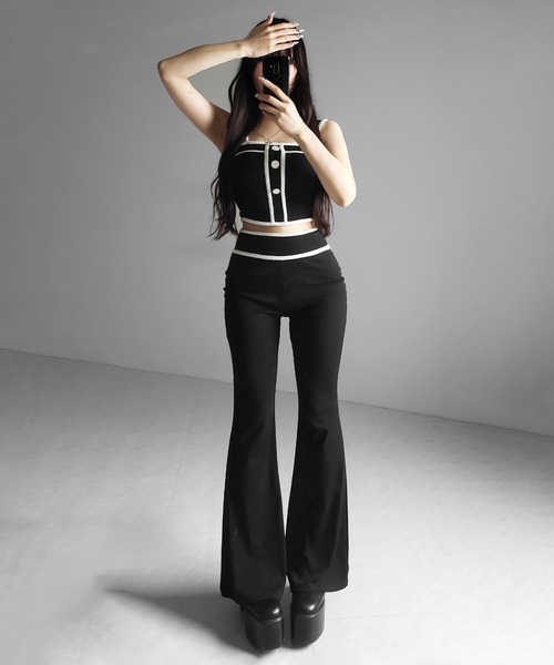 me+em select(ミームセレクト)の「【 セットアップ】フロントボタンパイピングビスチェ+ フレアパンツ SET / 【 SETUP 】front button piping buister + flare pants SET(セットアップ・レディース・グレー/ブラック・FREE)」の20枚目の写真
