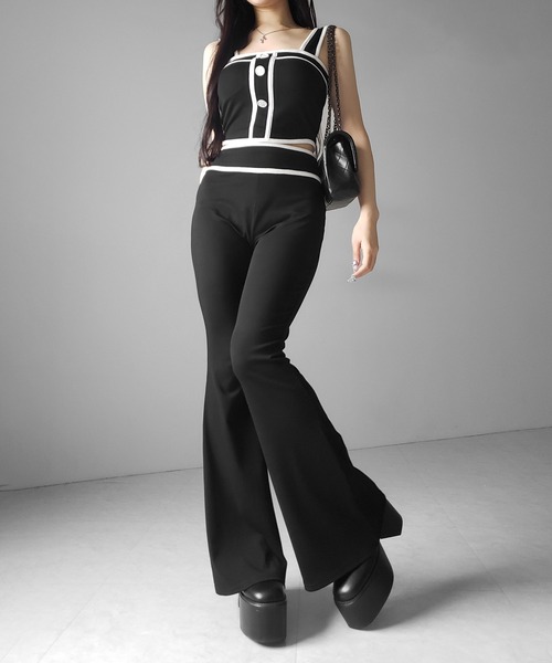 me+em select(ミームセレクト)の「【 セットアップ】フロントボタンパイピングビスチェ+ フレアパンツ SET / 【 SETUP 】front button piping buister + flare pants SET(セットアップ・レディース・グレー/ブラック・FREE)」の21枚目の写真