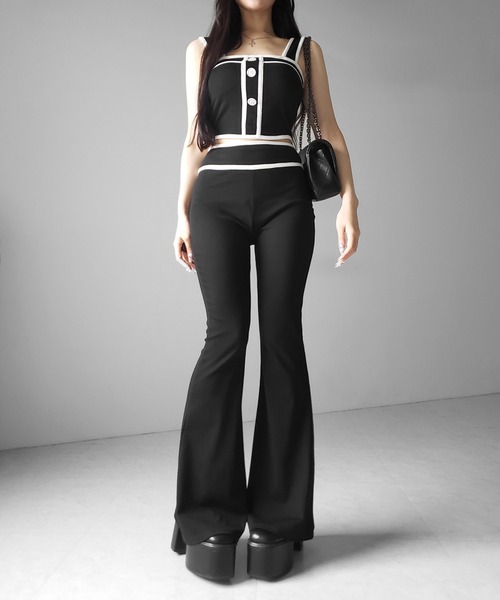 me+em select(ミームセレクト)の「【 セットアップ】フロントボタンパイピングビスチェ+ フレアパンツ SET / 【 SETUP 】front button piping buister + flare pants SET(セットアップ・レディース・グレー/ブラック・FREE)」の22枚目の写真