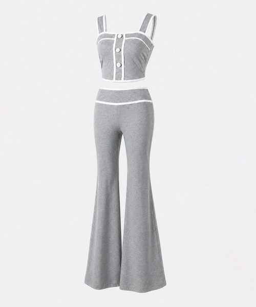 me+em select(ミームセレクト)の「【 セットアップ】フロントボタンパイピングビスチェ+ フレアパンツ SET / 【 SETUP 】front button piping buister + flare pants SET(セットアップ・レディース・グレー/ブラック・FREE)」の5枚目の写真