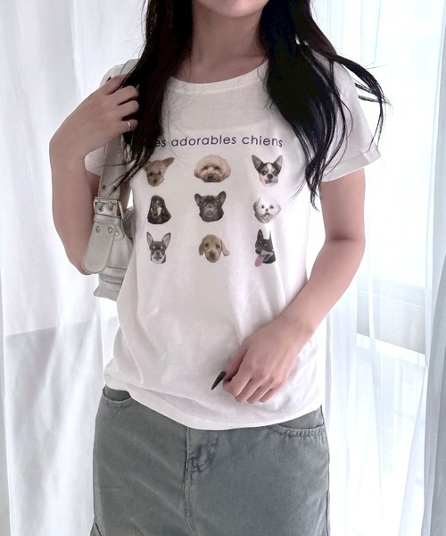 fiere(フィエール)の「DOGグラフィックショート丈半袖Tシャツ(Tシャツ/カットソー・レディース・ホワイト・WM)」の3枚目の写真