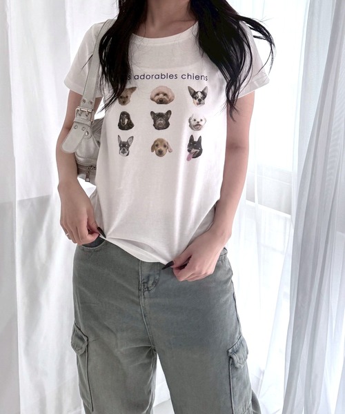 fiere(フィエール)の「DOGグラフィックショート丈半袖Tシャツ(Tシャツ/カットソー・レディース・ホワイト・WM)」の5枚目の写真