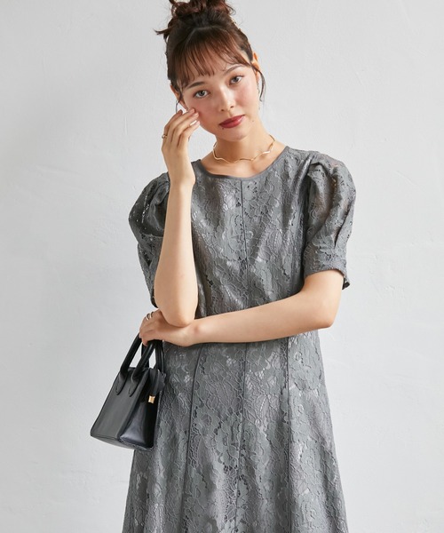 anne by RANAN（anne by RANAN）の「花柄レースフレアーシルエットドレス（ドレス・レディース・ブラック/グレー/セージグリーン・L/SP/M/LL）」の3枚目の写真