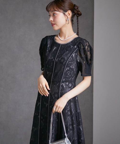 anne by RANAN（anne by RANAN）の「花柄レースフレアーシルエットドレス（ドレス・レディース・ブラック/グレー/セージグリーン・L/SP/M/LL）」の4枚目の写真