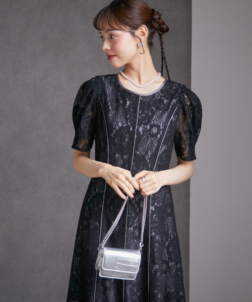 anne by RANAN（anne by RANAN）の「花柄レースフレアーシルエットドレス（ドレス・レディース・ブラック/グレー/セージグリーン・L/SP/M/LL）」の7枚目の写真