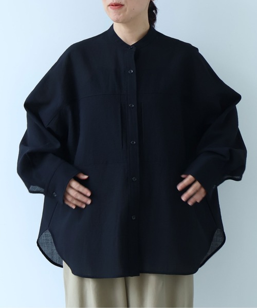 yuni（ユニ　）の「sheer summer ウールPolyester Voil wander shirt（シャツ/ブラウス・レディース・グリーン/ブラック・FREE）」の2枚目の写真