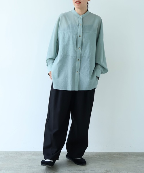 yuni（ユニ　）の「sheer summer ウールPolyester Voil wander shirt（シャツ/ブラウス・レディース・グリーン/ブラック・FREE）」の3枚目の写真