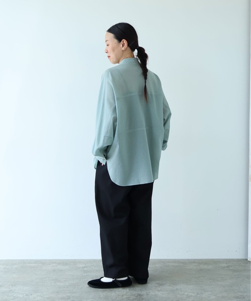 yuni（ユニ　）の「sheer summer ウールPolyester Voil wander shirt（シャツ/ブラウス・レディース・グリーン/ブラック・FREE）」の5枚目の写真
