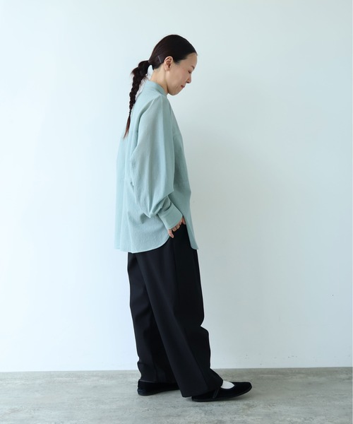 yuni（ユニ　）の「sheer summer ウールPolyester Voil wander shirt（シャツ/ブラウス・レディース・グリーン/ブラック・FREE）」の4枚目の写真