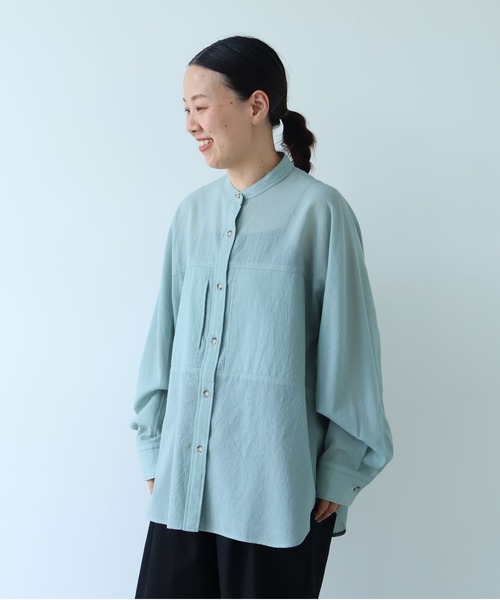 yuni（ユニ　）の「sheer summer ウールPolyester Voil wander shirt（シャツ/ブラウス・レディース・グリーン/ブラック・FREE）」の6枚目の写真