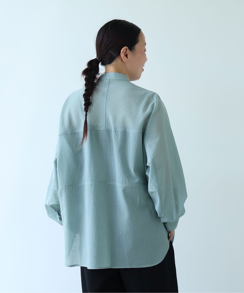yuni（ユニ　）の「sheer summer ウールPolyester Voil wander shirt（シャツ/ブラウス・レディース・グリーン/ブラック・FREE）」の8枚目の写真