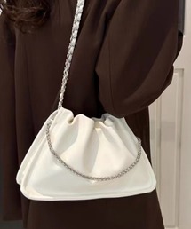 2WAY ギャザー チェーンショルダーバッグ ワンハンドル フェイクレザー