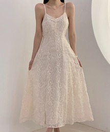 パット付き総レースロングキャミワンピース