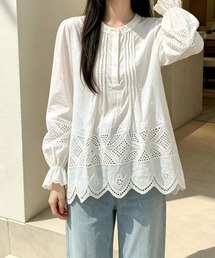 コットンレース刺繍ティアードブラウス