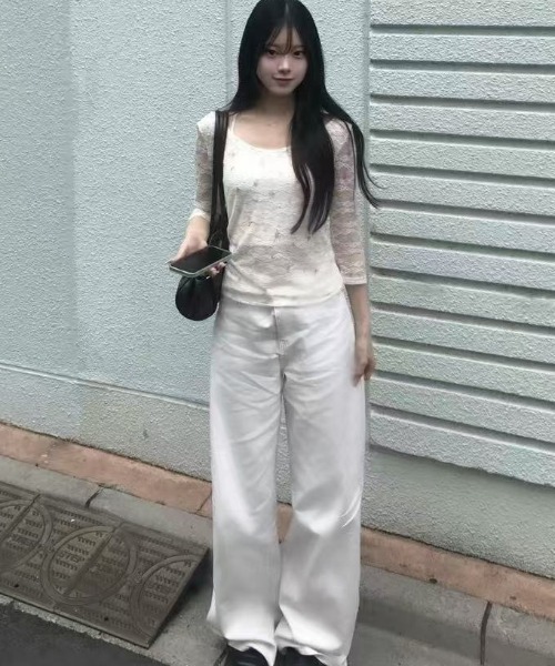 Sibra(シブラ)の「【新SIZE追加】花柄レース七分袖トップス(Tシャツ/カットソー・レディース・ホワイト・M/S/L)」の11枚目の写真