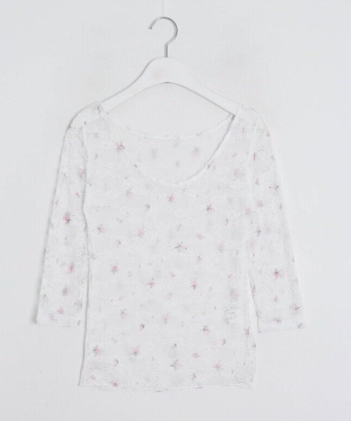 Sibra(シブラ)の「【新SIZE追加】花柄レース七分袖トップス(Tシャツ/カットソー・レディース・ホワイト・M/S/L)」の13枚目の写真