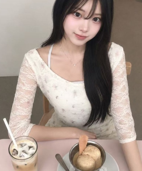 Sibra(シブラ)の「【新SIZE追加】花柄レース七分袖トップス(Tシャツ/カットソー・レディース・ホワイト・M/S/L)」の3枚目の写真