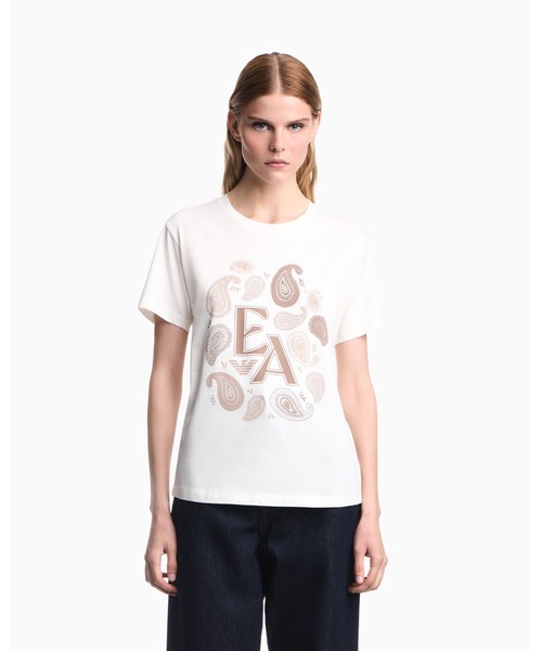 EMPORIO ARMANI(エンポリオアルマーニ)の「【エンポリオ アルマーニ】コットンジャージー Tシャツ Capsule Boteh(Tシャツ/カットソー・レディース・ベージュ/ネイビー・LARGE/SMALL/MEDIUM/X-SMALL)」の2枚目の写真