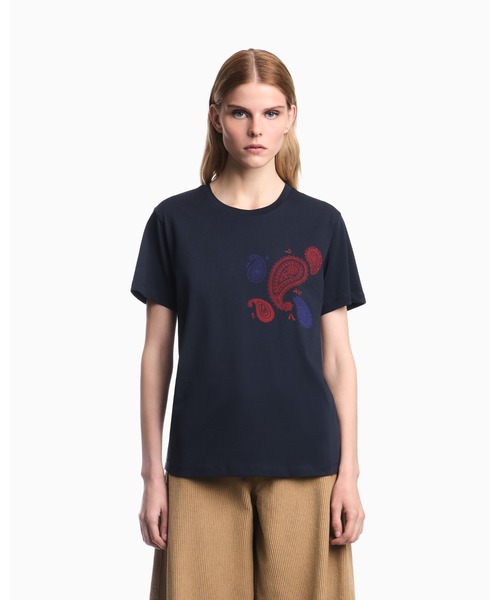EMPORIO ARMANI(エンポリオアルマーニ)の「【エンポリオ アルマーニ】コットンジャージー Tシャツ Capsule Boteh(Tシャツ/カットソー・レディース・ベージュ/ネイビー・LARGE/SMALL/MEDIUM/X-SMALL)」の1枚目の写真
