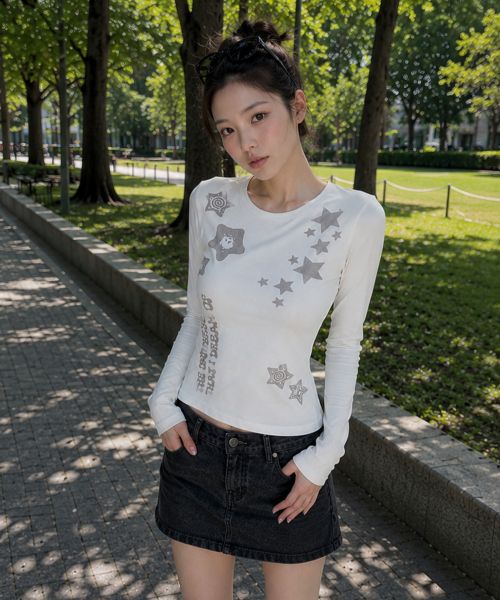 KKEEE(ケーケーイーイー)の「スターカインドロングスリーブ(2カラー)(Tシャツ/カットソー・レディース・ホワイト/ブラック・FREE)」の13枚目の写真