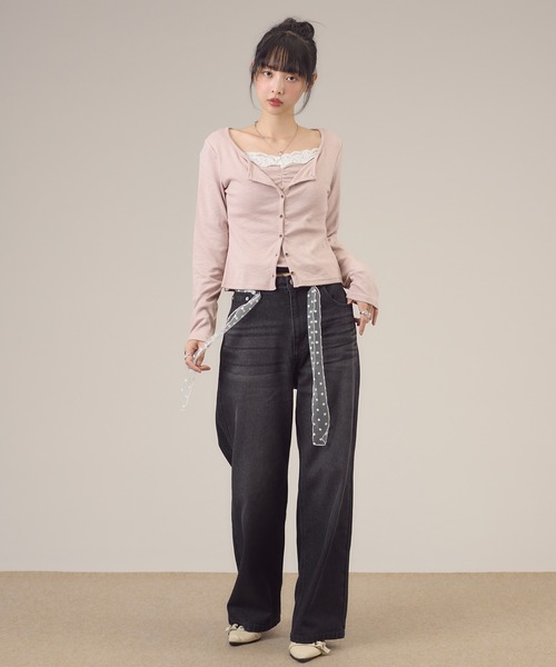apres jour mignon(アプレジュールミニョン)の「レース付きフェイクレイヤードトップス(Tシャツ/カットソー・レディース・ピンク/チャコールグレー/ブラウン系その他・LARGE/フリー)」の9枚目の写真