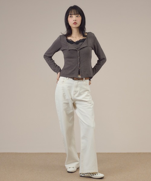 apres jour mignon(アプレジュールミニョン)の「レース付きフェイクレイヤードトップス(Tシャツ/カットソー・レディース・ピンク/チャコールグレー/ブラウン系その他・LARGE/フリー)」の5枚目の写真