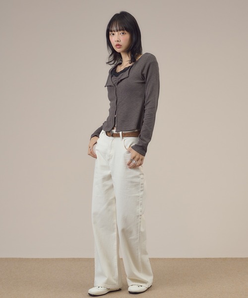 apres jour mignon(アプレジュールミニョン)の「レース付きフェイクレイヤードトップス(Tシャツ/カットソー・レディース・ピンク/チャコールグレー/ブラウン系その他・LARGE/フリー)」の15枚目の写真