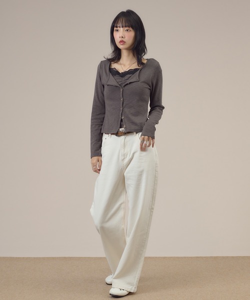 apres jour mignon(アプレジュールミニョン)の「レース付きフェイクレイヤードトップス(Tシャツ/カットソー・レディース・ピンク/チャコールグレー/ブラウン系その他・LARGE/フリー)」の16枚目の写真