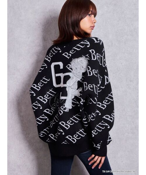 BETTY BOOP(ベティ・ブープ)の「BETTY×GYDA slanting patternニットトップス(ニット/セーター・レディース・ピンク/ブラック/オフホワイト・FREE)」の2枚目の写真