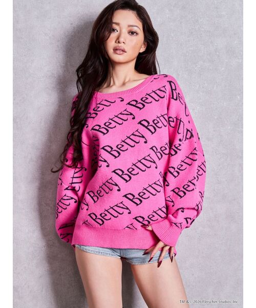 BETTY BOOP(ベティ・ブープ)の「BETTY×GYDA slanting patternニットトップス(ニット/セーター・レディース・ピンク/ブラック/オフホワイト・FREE)」の20枚目の写真