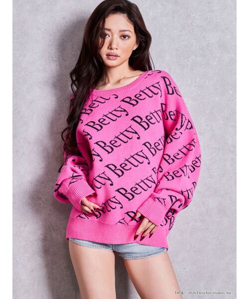 BETTY BOOP(ベティ・ブープ)の「BETTY×GYDA slanting patternニットトップス(ニット/セーター・レディース・ピンク/ブラック/オフホワイト・FREE)」の21枚目の写真
