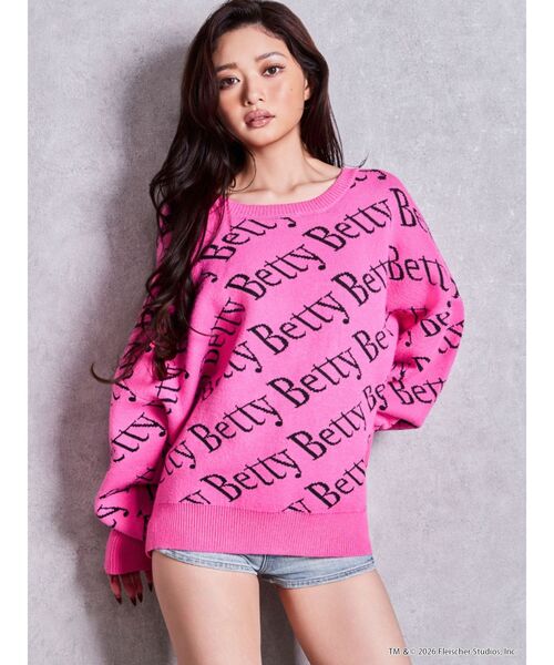 BETTY BOOP(ベティ・ブープ)の「BETTY×GYDA slanting patternニットトップス(ニット/セーター・レディース・ピンク/ブラック/オフホワイト・FREE)」の22枚目の写真
