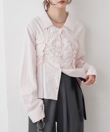 襟付きシャーリングブラウス