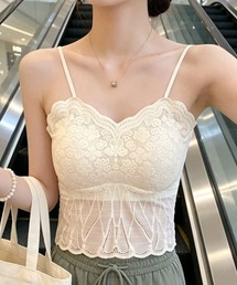 レースキャミソール Vネック カップ付きブラトップ シームレス カップ付きインナー