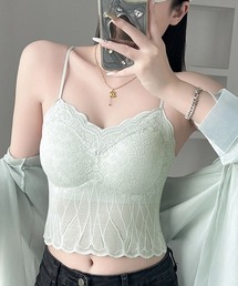 レースキャミソール Vネック カップ付きブラトップ シームレス カップ付きインナー