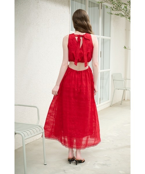Estella.K(エステラケー)の「Arina Cut-out Dress カットアウトエンブロイダリードレス(ワンピース・レディース・ホワイト/ブラック/レッド/サックスブルー・FREE)」の9枚目の写真