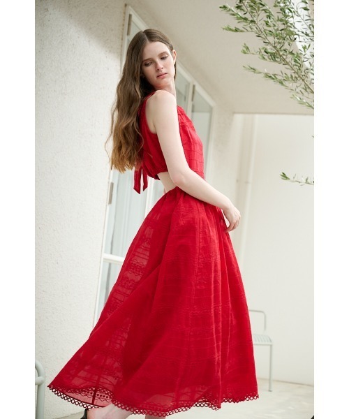 Estella.K(エステラケー)の「Arina Cut-out Dress カットアウトエンブロイダリードレス(ワンピース・レディース・ホワイト/ブラック/レッド/サックスブルー・FREE)」の15枚目の写真