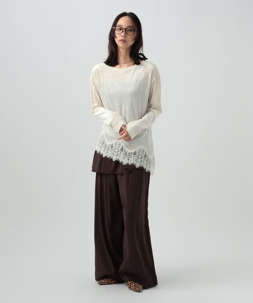 BAYFLOW（ベイフロー）の「レースコンビシアーベロアロングスリーブ（Tシャツ/カットソー・レディース・ラベンダー/ブラウン/オフホワイト・FREE）」の10枚目の写真