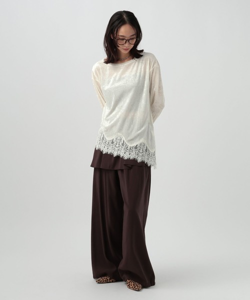 BAYFLOW（ベイフロー）の「レースコンビシアーベロアロングスリーブ（Tシャツ/カットソー・レディース・ラベンダー/ブラウン/オフホワイト・FREE）」の11枚目の写真