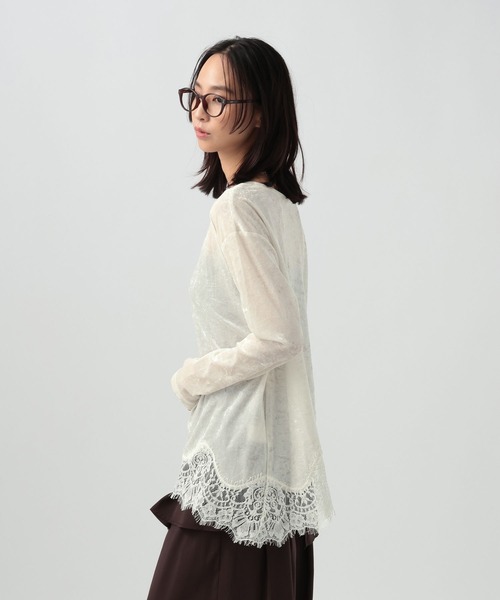 BAYFLOW（ベイフロー）の「レースコンビシアーベロアロングスリーブ（Tシャツ/カットソー・レディース・ラベンダー/ブラウン/オフホワイト・FREE）」の5枚目の写真