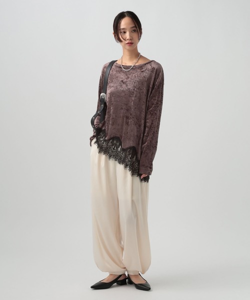 BAYFLOW（ベイフロー）の「レースコンビシアーベロアロングスリーブ（Tシャツ/カットソー・レディース・ラベンダー/ブラウン/オフホワイト・FREE）」の7枚目の写真