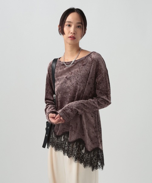 BAYFLOW（ベイフロー）の「レースコンビシアーベロアロングスリーブ（Tシャツ/カットソー・レディース・ラベンダー/ブラウン/オフホワイト・FREE）」の9枚目の写真
