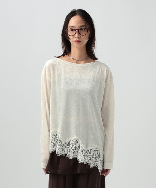 BAYFLOW（ベイフロー）の「レースコンビシアーベロアロングスリーブ（Tシャツ/カットソー・レディース・ラベンダー/ブラウン/オフホワイト・FREE）」の19枚目の写真