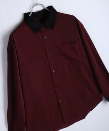配色クレリックシャツ バイカラー レギュラーカラー 長袖 とろみシャツ