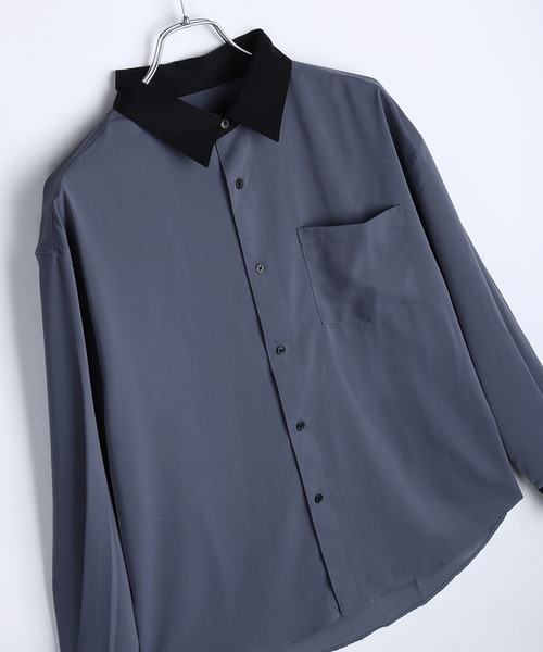 WESTSEA(ウエストシー)の「配色クレリックシャツ バイカラー レギュラーカラー 長袖 とろみシャツ(シャツ/ブラウス・メンズ・ワイン/ホワイト/ブルー・M)」の2枚目の写真