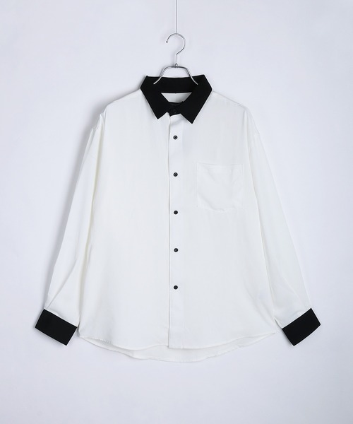 WESTSEA(ウエストシー)の「配色クレリックシャツ バイカラー レギュラーカラー 長袖 とろみシャツ(シャツ/ブラウス・メンズ・ワイン/ホワイト/ブルー・M)」の4枚目の写真