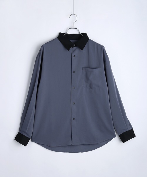 WESTSEA(ウエストシー)の「配色クレリックシャツ バイカラー レギュラーカラー 長袖 とろみシャツ(シャツ/ブラウス・メンズ・ワイン/ホワイト/ブルー・M)」の7枚目の写真