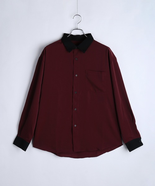 WESTSEA(ウエストシー)の「配色クレリックシャツ バイカラー レギュラーカラー 長袖 とろみシャツ(シャツ/ブラウス・メンズ・ワイン/ホワイト/ブルー・M)」の10枚目の写真